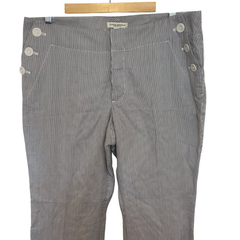 Banana Republic Women's Martin Fit Pant Navy Blue And White Pin Stripes
